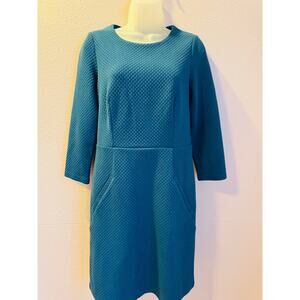 Boden Teal Textured Shift Dress | 3/4 Sleeve Work Dress 6R